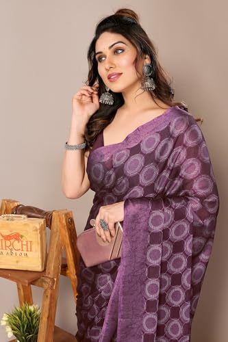 Image of MIRCHI FASHION Women Saree Chiffon Flower Print | Breathable Lightweight Sari for Office and Daily Use with Unstitched Blouse Piece (Available in 30 Styles)