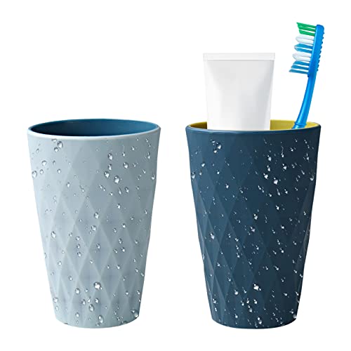 Yemiany Zahnputzbecher, 2 Stück Robuste Sturzsichere Zahnputzbecher Kunststoff, Schlichter Nordischer Stil, Großes Fassungsvermögen, Hochwertiger, Geruchsfreier, Rautenoberfläche Rutschfest Zahnbecher
