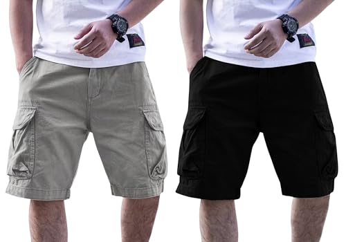 Image of Men Cotton Cargo Shorts Casual Regular Fit Knee Length Multi Pocket Utility Shorts for Travel Outdoor Summer Wear Comfortable Durable Daily Use