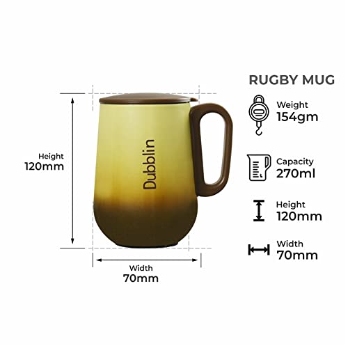 Image of DUBBLIN Rugby Stainless Steel Unbreakable Tea Coffee Mug Double Wall with Handle and Lid, Wide Mouth Mug Keeps Beverages Hot & Cold 270 ML Brown