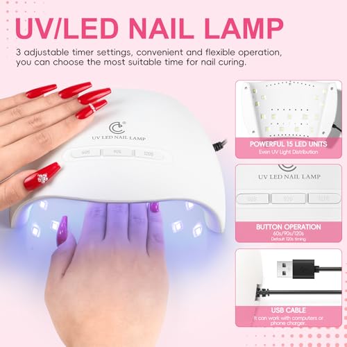 Image of 58PCS Acrylic Nail Kit for Beginners with Everything, 3 Colors Professional Acrylics Powder with Drill and U V Light 24pcs Glitter Decoration Complete Acrylic Nail Set Home Salon Design Gift Set