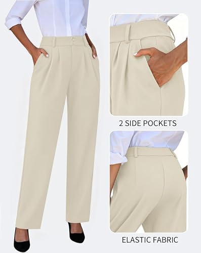 keriffe Womens Wide Leg Dress Pants Stretchy High Waisted Work Trousers — view 5