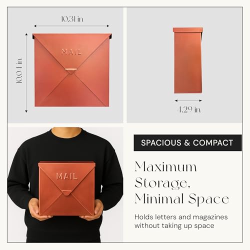 Image of NACH Mailboxes for Outside Wall Mount, 10 x 10 x 4 inch Copper Mail Boxes for House Outside, Waterproof Mailboxes for Outside - Chicago Style Mail Box