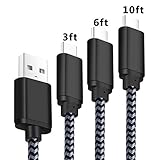 Galaxy S10 Charger, Power-7 USB A to USB C Cable, (3-Pack, 3FT+6FT+10FT) Nylon Braided USB Type C Fast Charger Cable Compatible with Samsung Galaxy S10 S10e S9 S8 Plus Note 9 8, LG V40 G8, Pixel 3 2