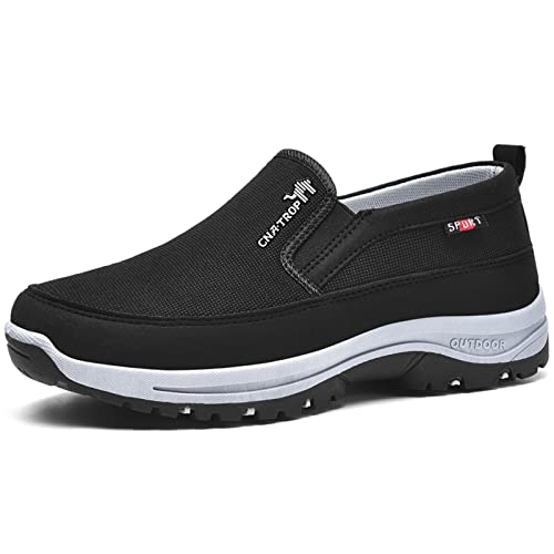 Men's Slip-On Breathable Canvas Orthopedic Walking Loafers,Fashion Outdoor Casual Flats Driving Sneakers Non-Slip Lightweight Soft Penny Boat Shoes (Black,11.5) #TOP6