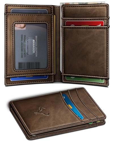 BULLIANT Slim Wallet For Men 12Cards,Easy Leather Wallet Card Holder Money Clip With Simplified Bill Folder&Magnetic Closure -RFID Blocking