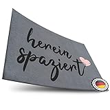 ElbFuchs® Fußmatte 50x70cm | HEREINSPAZIERT | Grau | Nachhaltige Fussmatte Innen- und Außen geeignet | Extra rutschfest und waschbar | Türmatte