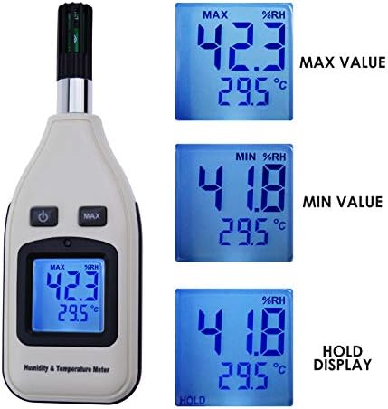 Handheld Digital Humidity & Temperature Meter 0~100% RH/ -30~70°C (-22~158°F) LCD Display Backlight Moisture Thermo Hygrometer Thermometer Small Tester Gauge for Home Kitchen Indoor Outdoor