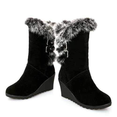 GUNIYIFS Womens Winter Snow Boots Wedge Fur Lined Warm Boots Mid-Calf boots Boots Comfortable Slip On Suede Outdoor Shoes2
