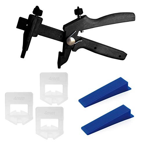 Lantelme 7077 Fliesenverlegehilfe Profi 250 Set mit 250 Zuglaschen für 4mm Fugenbreite, 250 Keile und 1 Zange