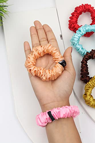 Image of Premium Satin Scrunchies for Women | Hair Bands, Ponytail Holders & Rubber Bands | Skinny, Fluffy, No-Damage Hair Ties | Girls Hair Accessories | Small Size | Pack of 6