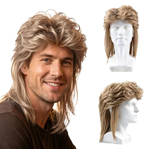 Light Brown Mens Wig Retro Pop Rock 80s Wig Suitable For Pop Parties 70s And 80s Rock Parties Halloween And Fancy Dress