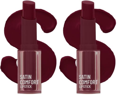 Image of Swiss Beauty Satin Comfort Lipstick | Ultra-Hydrating | Highly Pigmented | Smooth Glide | Satin Matte Finish | One-Swipe Application | Shade- 20 Night Wine, 3gm (Pack of 2)