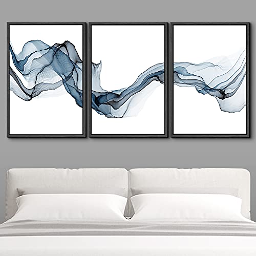 SIGNWIN Framed Canvas Print Wall Art Flowing Blue Smoke Abstract Shapes Digital Art Modern Art Minimalist Relax/Calm Cool for Living Room, Bedroom, Office - 24\"x36\"x3 Black