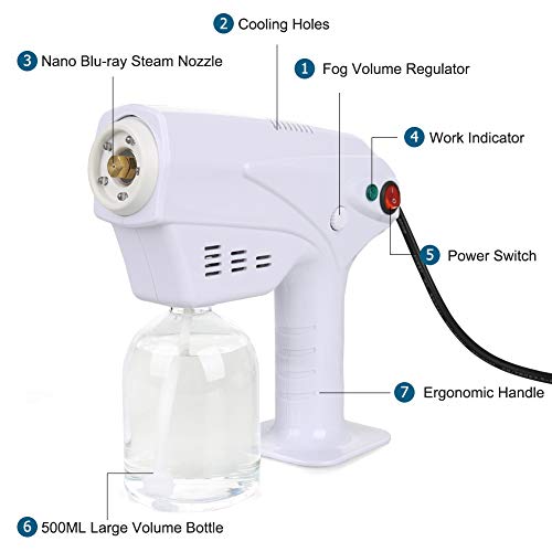 Image of SOOKU Handheld Electric ULV Fogger, Portable Mini Sprayer 260ML 1200W Disinfection Machine, Water Mist Nano Steam Gun Spray Machine with Blue Light for Home, Indoor /Outdoor, Barber Shop