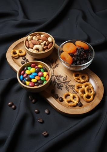 Image of Wooden Jewelry Tray, Oval Shape, L x B x H = 10 x 5 x 0.5 Inch Floral Design, Natural Wood Finish, Organizer for Rings, Necklaces, Earrings And Snacks Serving (Leaf 1)