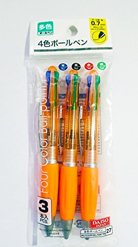 Daiso Japan 4-color Ballpoint Pen 0.7mm, Set of 3, Orange