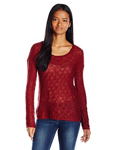 PINK ROSE Women's Lauren Crochet Lace Detail Round Neck Pullover Sweater