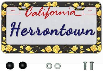 License Plate Frame with Personalized Yellow Rose Flower Designed, License Plate Holder Made of Premium Aluminum Alloy, Cars Decor with 2 Holes and Screws Fits Standard US Vehicles Size: 12.2 x 6 Inch