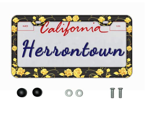 License Plate Frame With Personalized Yellow Rose Flower Designed, License Plate Holder Made Of Premium Aluminum Alloy, Cars Decor With 2 Holes And Screws Fits Standard Us Vehicles Size: 12.2 X 6 Inch #TOP25