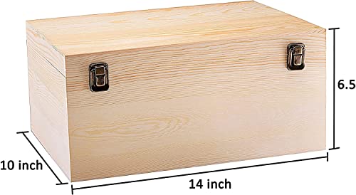 14" X 10" X 6.5"- Large Wooden Box With Hinged Lid - Unfinished Wood Box - Pine Wood Boxes For Crafts - Wooden Storage Box - Diy Memory Box - Wooden Keepsake Box - Cajas De Madera Stash Jewelry Box #TOP2