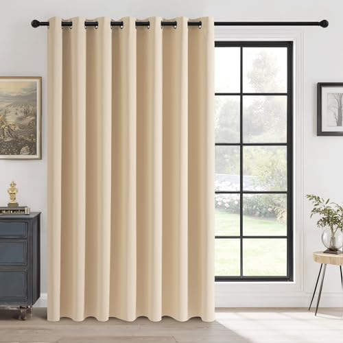 Image of RYB HOME Blackout Sliding Door Curtain, Thermal Insulated&Privacy Drape for Patio /Living Room /Bedroom, Extra Wide Room Divider Curtain, Window Treatment, Cream Beige, W100 x L84, 1 Panel