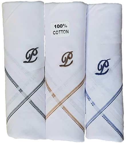 Image of ANTONIA Men's Initial Alphabet Handkerchiefs | Premium Cotton Personalized Hankies with Letter Embroidery (A-Z) | Soft, Absorbent & Reusable | Formal, Wedding & Gift Use | Pack of 6