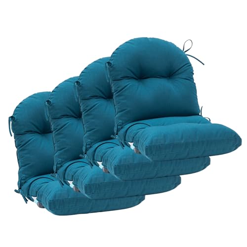 Image of QILLOWAY Tufted Outdoor Chair Cushion Set of 4, Waterproof 43x20x4 Inch Non Slip Replacement Pad for Wicker Lounge Patio Furniture, Peacock Blue