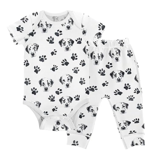 vvfelixl Dalmatiandog Paw Prints Baby Layette Sets,Baby Bodysuits Set Unisex Short Sleeve Babys Pants Sets 9-12M