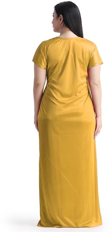 Image of Satin 6 Piece Nightwear Set, Coral Pink Lace Trim Sleepwear with Robe, Nighty, Top, Shorts, Lingerie Set for Women, Summer Collection-Mehndi Green.