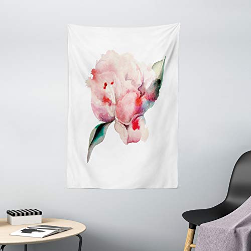Ambesonne Peach Tapestry, Hand Drawn Watercolor Peonies Realistic Flower in