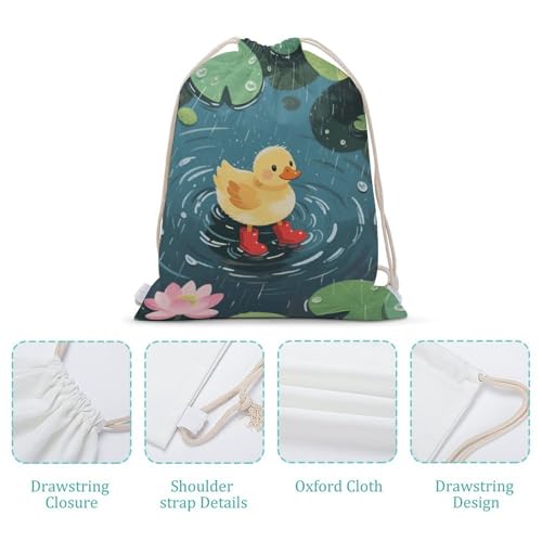 Duck in Rainy Pond Drawstring Backpack - Canvas Sports Gym Sackpack, Lightweight String Bag for Beach & Travel4
