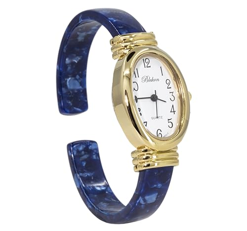 Blekon SS-0823-GL-BLK-WH Collections Women'S Round, Oval, Rectangle Case Shapes Acrylic Tortoise Shell Color Design Cuff Bangle Watch thumb #5