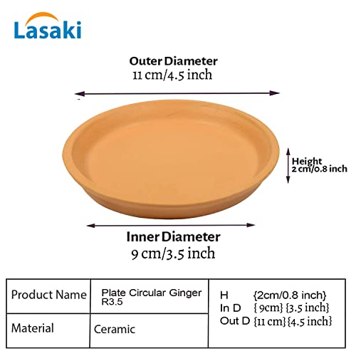 Image of Lasaki Round Ceramic Trays (Plates Saucers) for Pots, planters, Flower, Succulent(Set of 2,Ginger,3.5 inch) R3.5(Plants not Included)