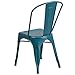 Flash Furniture Blake Commercial Grade 4 Pack Distressed Kelly Blue-Teal Metal Indoor-Outdoor Stackable Chair