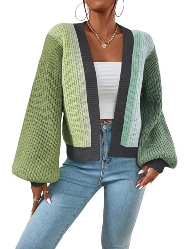 トップス mame Volume sleeve knit cardigan SHENHE Women's Color Block Open Front Long Sleeve Ribbed