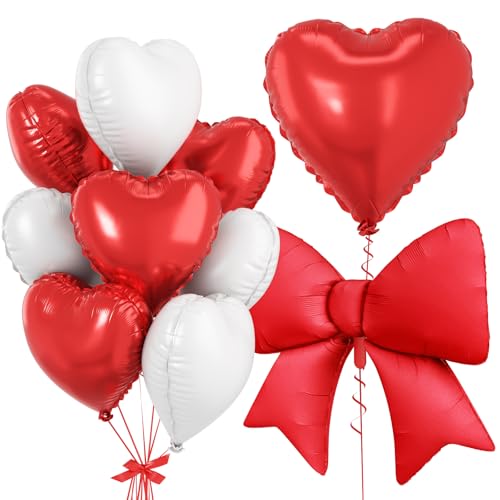 Bow Balloons, Red Heart Balloons for Birthday Wedding Valentine's Proposal