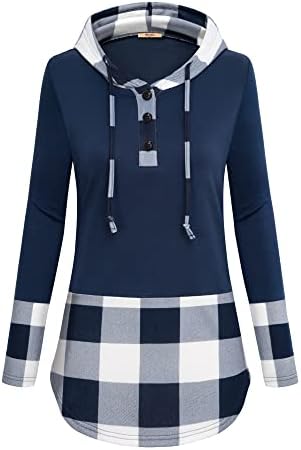 MCKOL Women's Thin Hoodies Pullover Plaid Patchwork Long Sleeve Hooded Sweatshirts Fall Long tops to Wear with Leggings 2 MCKOL Women's Thin Hoodies Pullover Plaid Patchwork Long Sleeve Hooded Sweatshirts Fall Long tops to Wear with Leggings