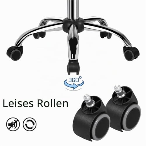 Yaheetech Rollhocker Bürohocker mit Rollen, Drehhocker mit niedriger Rückenlehne, Arbeitshocker Höhenverstellbar, Sitzhöhe 46,5-61 cm, Weiß – Ansicht 6