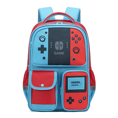 dwgweg Backpack for Boys Bookbag Video Game Bookbag stylish kids travel backpack for boys 6-18, Kids Junior High School Primary School Back pack (Red-blue)
