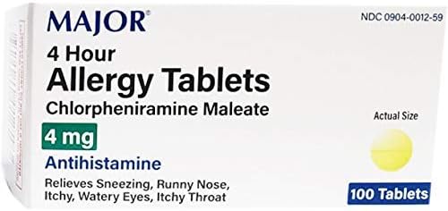 ALLERGY 4MG TAB CHLORPHENIRAMINE MALEATE-4 MG Yellow 100 TABLETS UPC 309040012593 by Major Pharmaceuticals