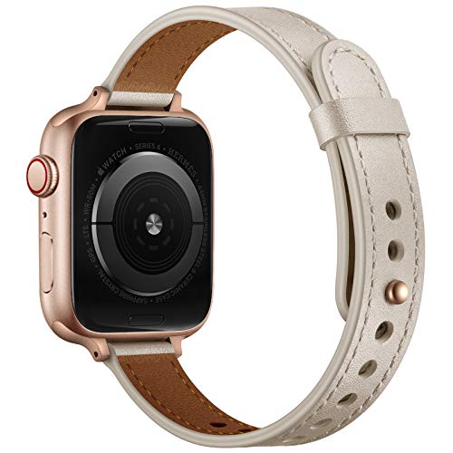 Ouheng Slim Band Compatible With Apple Watch Band 49Mm 45Mm 44Mm 42Mm, Women Genuine Leather Band Thin Strap For Iwatch Ultra Se2 Se Series 8 7 6 5 4 3 2 1 (Ivory White/Rose Gold, 49Mm 45Mm 44Mm 42Mm) #TOP1