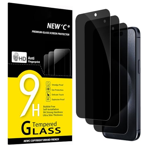 Image of NEW'C 3 Pack Privacy for iPhone 15 Pro, iPhone 15 Screen Protector (6.1 inch), Balanced 35-Degree Privacy Angle with Eye Protection, Ultra Durable 9H Hardness, Bubble-Free