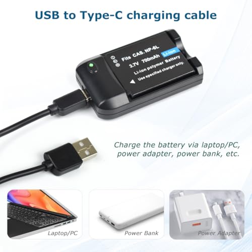 KOQINVIZ NP-6L Battery Charger with Charging Plug and Cable - Digital Camera Battery Charger for CAS. NP-6L 3.7V 700mAh Rechargeable Lithium Battery