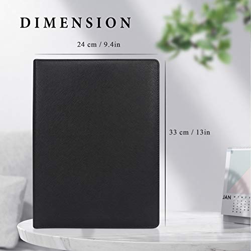 Toplive Resume Padfolio Portfolio Folder, PU Leather Business Document Organizer Letter Size with Clipboard Receipt Sleeve and Card Holder, for Interview, Conference and Presentation,Black