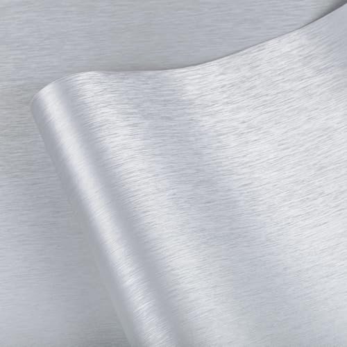 Abyssaly Silver Stainless Steel Contact Paper - Gray Metallic Countertop Contact Paper Peel and Stick for Appliances - Thick Heat Resistant Fridge Wrap for Microwave Oven 15.7