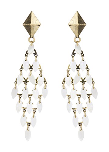 Boucles d'oreilles clips - plaqué or antique lustre boucle d'oreille avec coquille blanche - Benita par Bello London