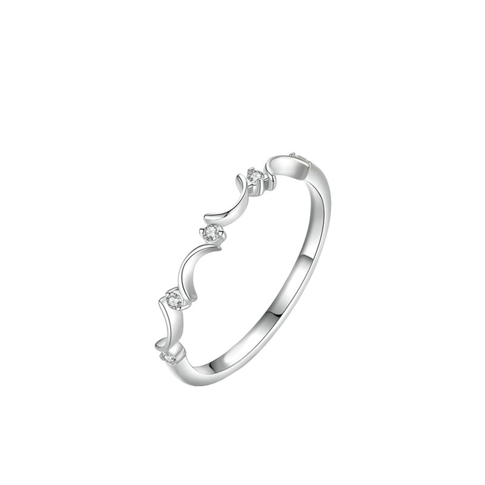 Bague Femme Or Blanc 9/14/18 carats, Anneau Empilable Lune Orné de Diamant, Bague Fine Or Véritable