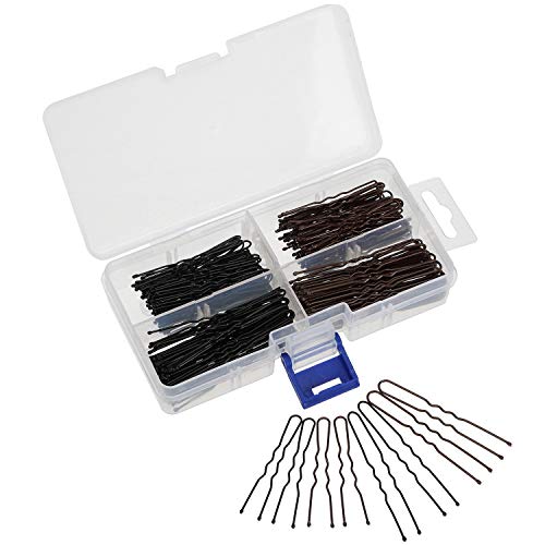 Hedume 600 Pieces U Shaped Hair Pins, Bun Hair Pins with Storage Box for Girls, Women, Men ( 2 Colors, 2 Sizes )