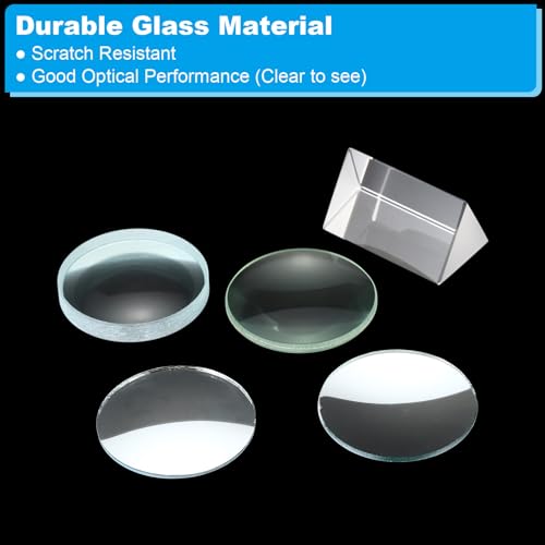Image of PATIKIL Optical Lens 1 Set, 5 Pcs Double Convex Lens Double Concave Lens Prism Lens Convex Mirror Concave Mirror for Physics Experiment Teaching, Clear